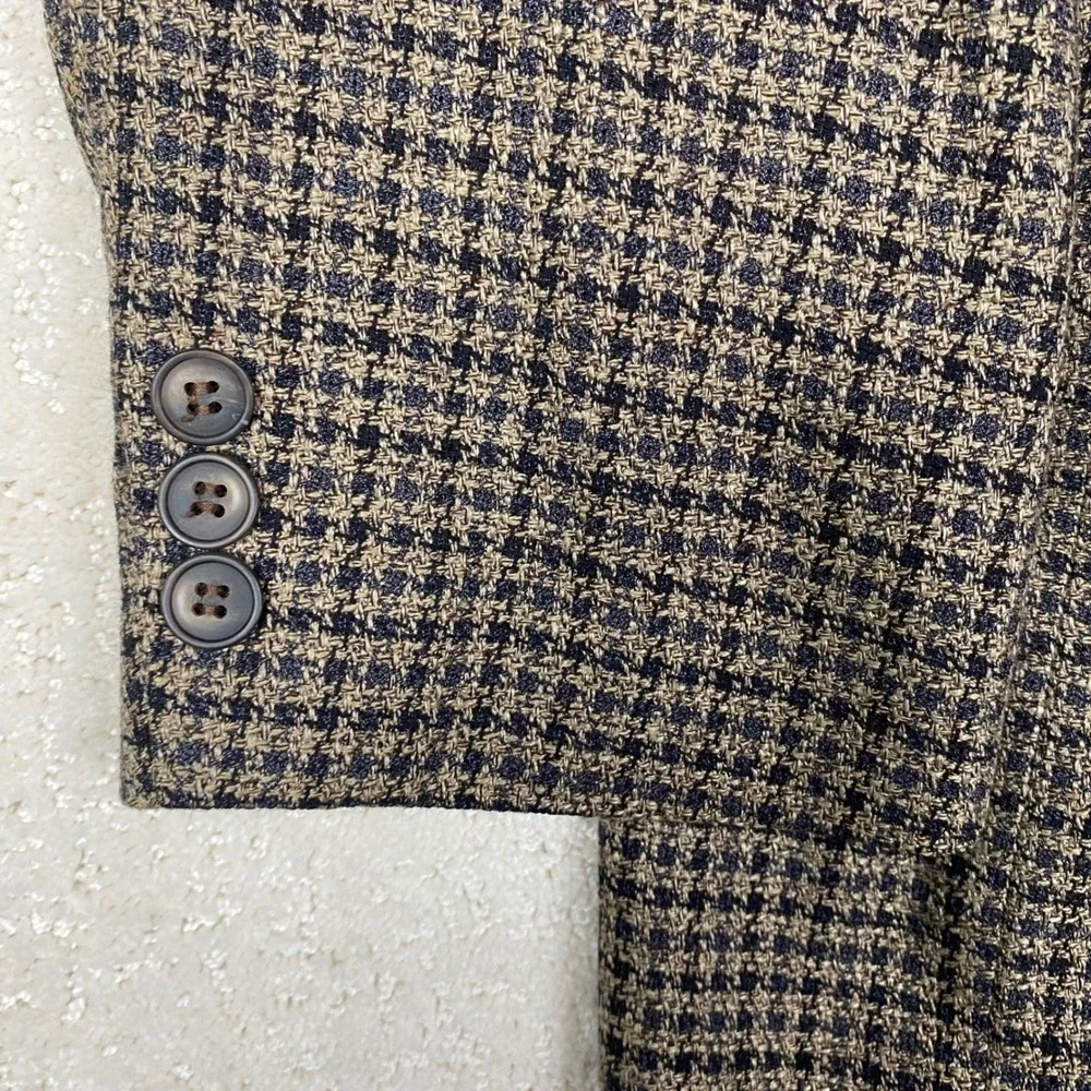 VTG Vito Rufolo Blazer Mens 44 Brown Silk Wool Houndstooth Made in Italy Lessona